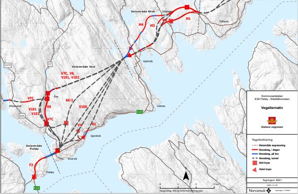 Kartskisse som viser kommundelplan for E39 Flatøy–Eikefet