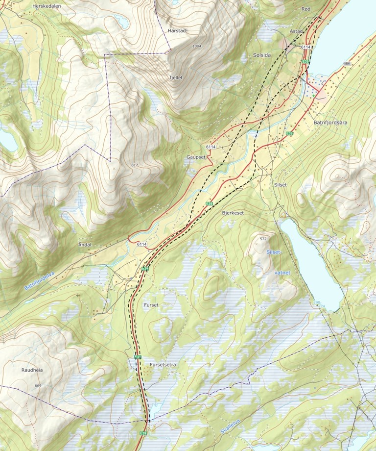 Kartskisse for planområdet, som strekker seg fra Astad i nordøst og til kommunegrensa mot Molde på Fursetfjellet.