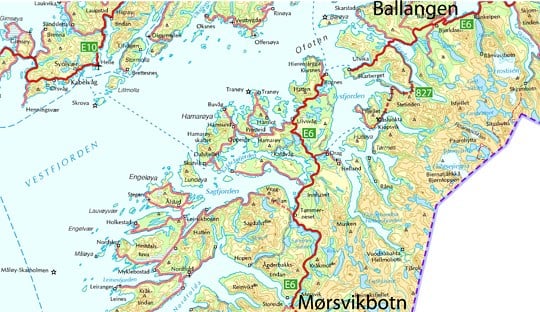 Oversiktskart E6 Mørsvikbotn-Ballangen (KVU)