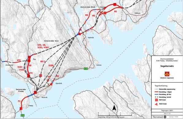 Kartskisse som viser kommundelplan for E39 Flatøy–Eikefet