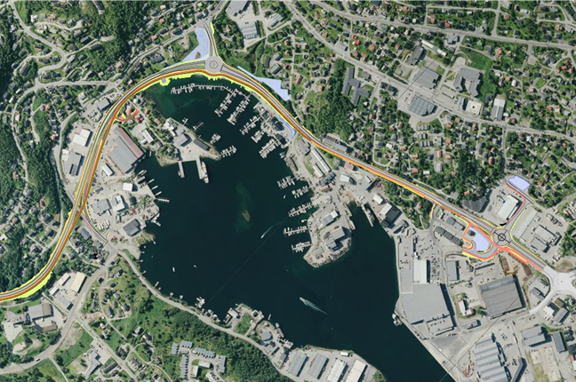 Bildet viser en illustrasjon av traséen som skal bygges i Harstadpakken