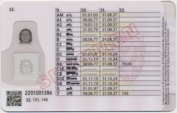EØS-modell 4, førerkortets bakside.