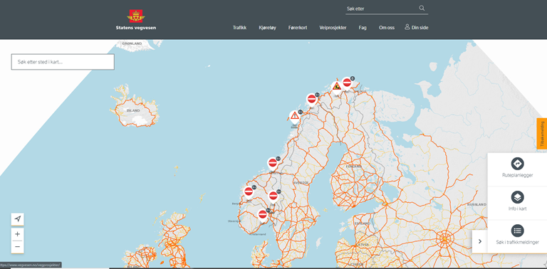 Skjermdump av trafikkmedlinger i kart