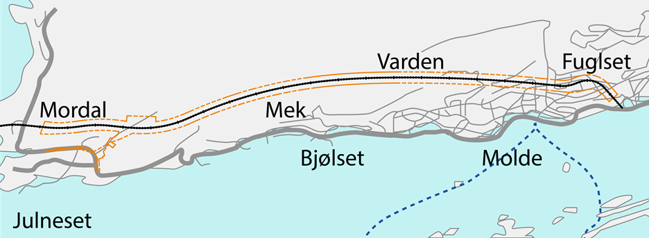 Kart E39 Julbøen-Molde