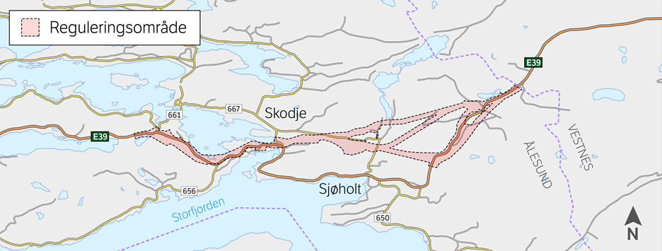 Kart over strekningen Digernes-Ørskogfjellet