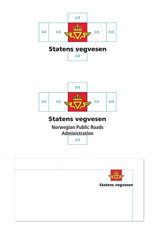 Illustrasjon som viser et minimumsareal rundt Statens vegvesens logo, der det ikke skal forekomme annen tekst eller figurer