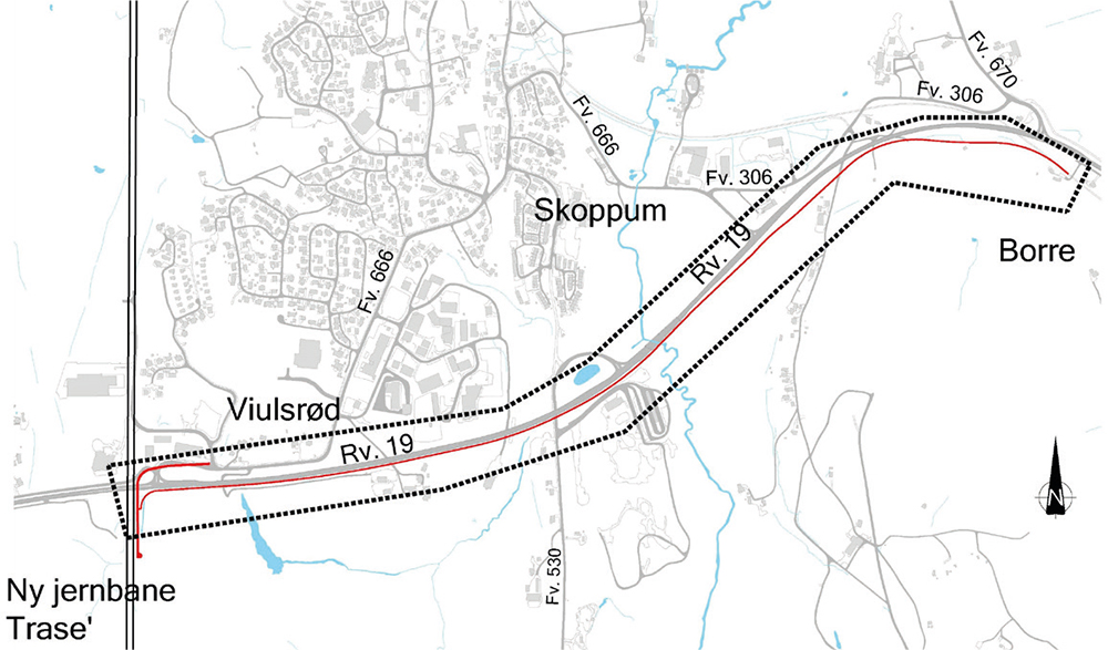Kart planområdet rv. 19 Borre-Skoppum