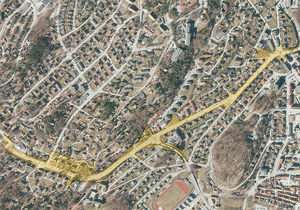 Planområdet er markert med gult og avgrenset ved en svart linje