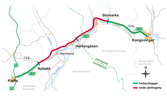 Kartskisse Kløfta - Kongsvinger