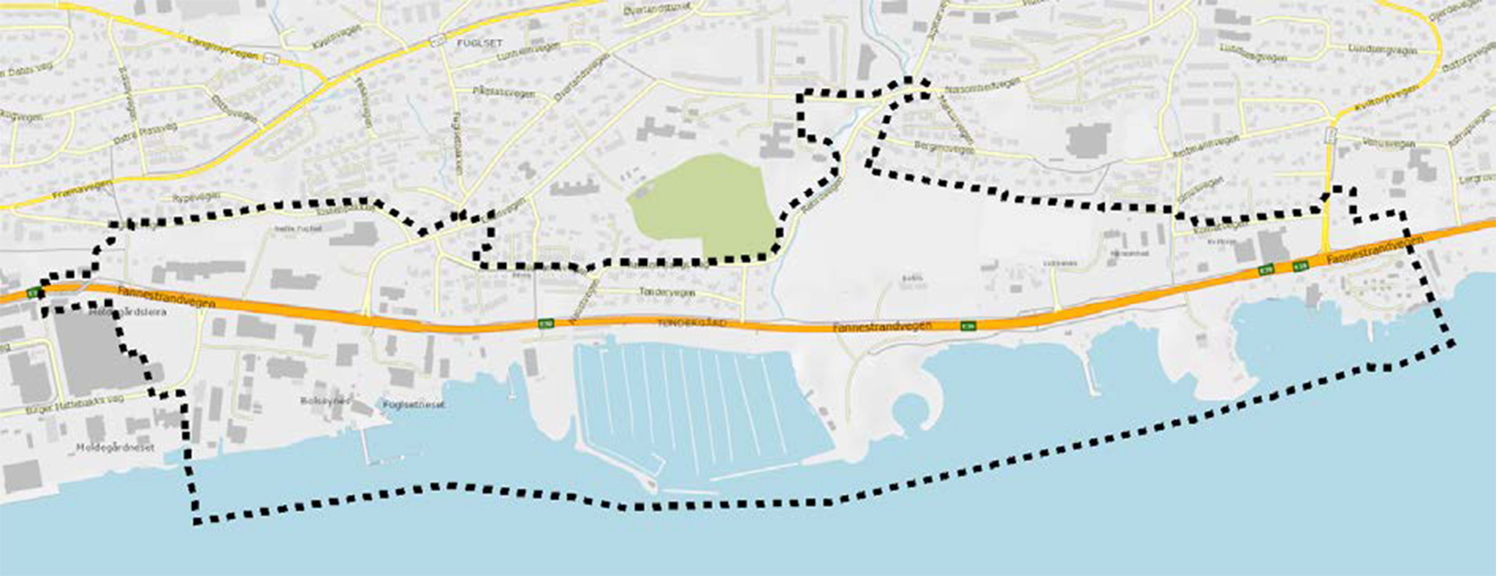 Kartet viser planområdet E39 Bolsønes-Kviltorp.