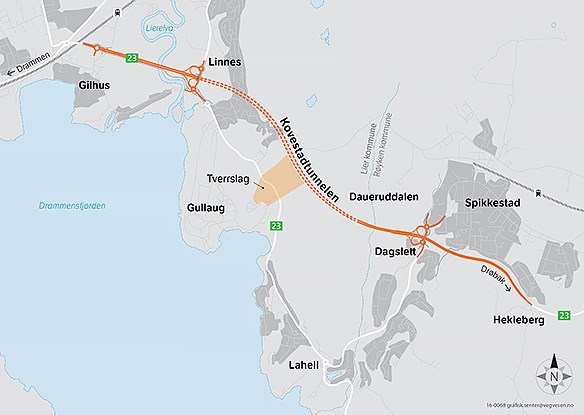 Rv. 23 Dagslett-Linnes, kart med tverrslag