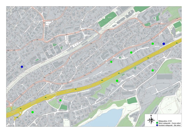 Kart støymålere Fornebukrysset-Strand