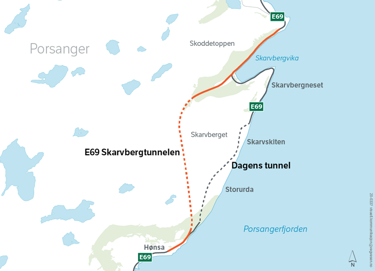 Illustrasjonskart E69 Skarvbergtunnelen