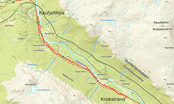 Kart E6 Raufjellforsen-Krokstrand
