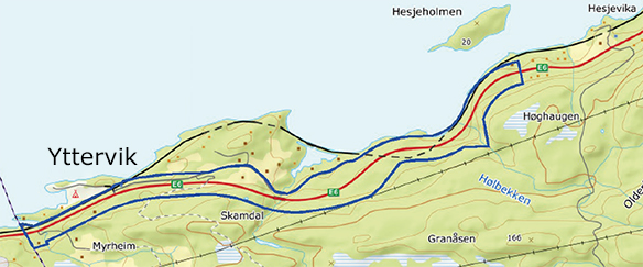 Kart Planavgrensning E6 Yttervik–Skamdalen