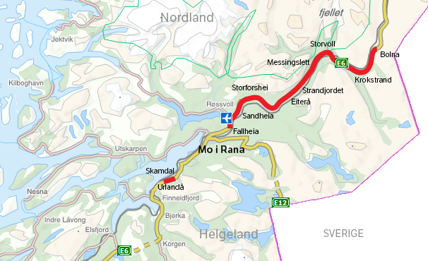 Kart E6 Helgeland nord
