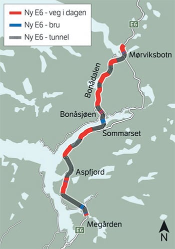 Illustrasjonskart E6 Megården–Mørsvikbotn