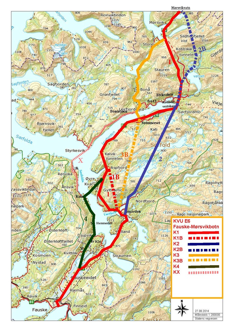 Statens vegvesen går videre med tre hovedalternativer for framtidas E6 gjennom Sørfold. 