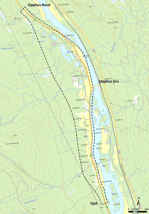 Kart - Planavgrensning rv. 3 Fjell–Opphus nord