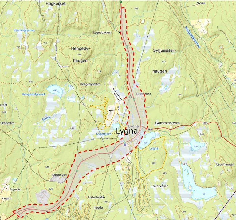 Illustrasjonskart planområdet rv. 4 Lygda. Illustrasjon: Statens vegvesen