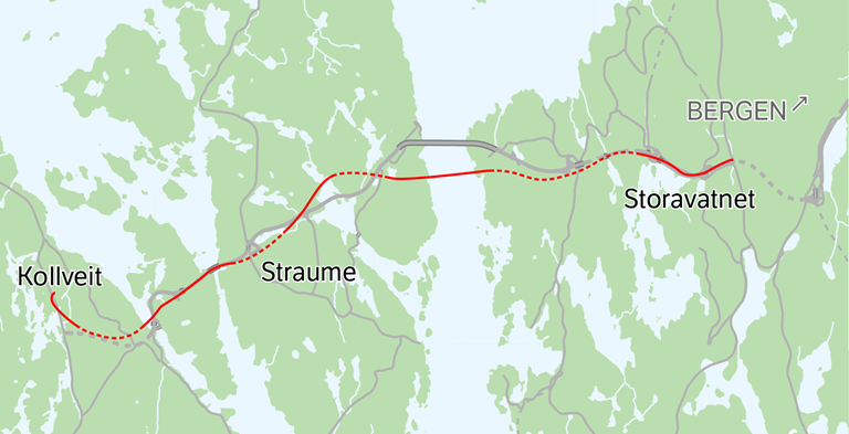 Riksveg 555 Sotrasambandet mellom Storavatnet og Kolltveit. 