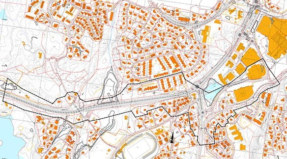Plankart sykkelstamveg Bergen delstrekning 1 Skeie - Rådal.
